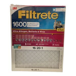 Filtrete 1600 MPR Ultra Allergen 2X Bacteria & Virus Filter, 16x20x1, 4 Pack